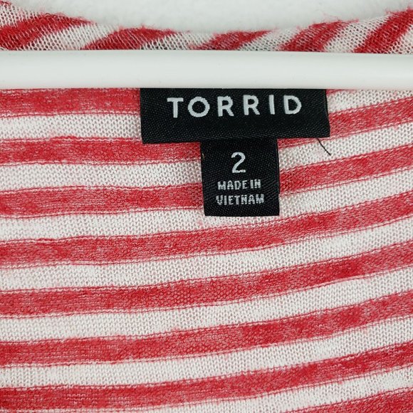 Torrid Women's Size 2 Knit Jersey Swing Tunic Tank Red And White Stripes Vneck - Picture 3 of 9